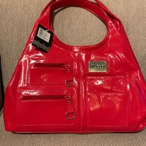 Unlisted NWT Red Patent Curved Shoulder Bag With Detachable Shoulder Strap